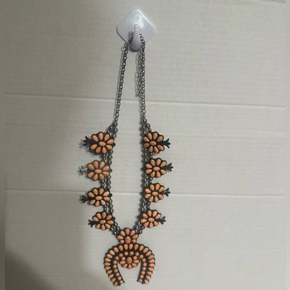 Floral Statement Necklace in Orange and Silver - Picture 1 of 3